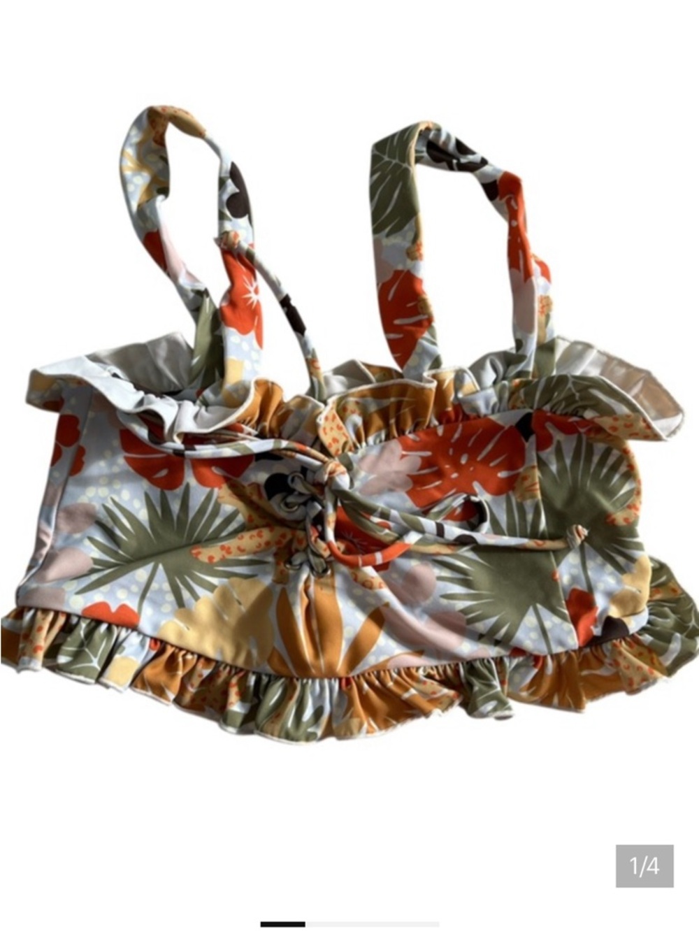 CITRINE Tropical Print Ruffle swim suit top